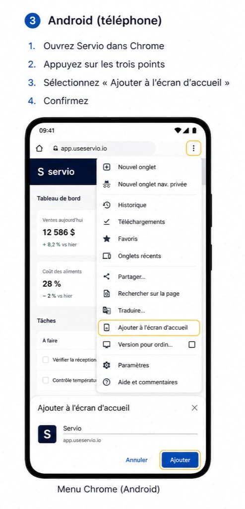Installation Servio sur Android