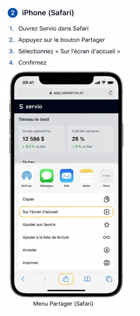 Installation Servio sur iPhone