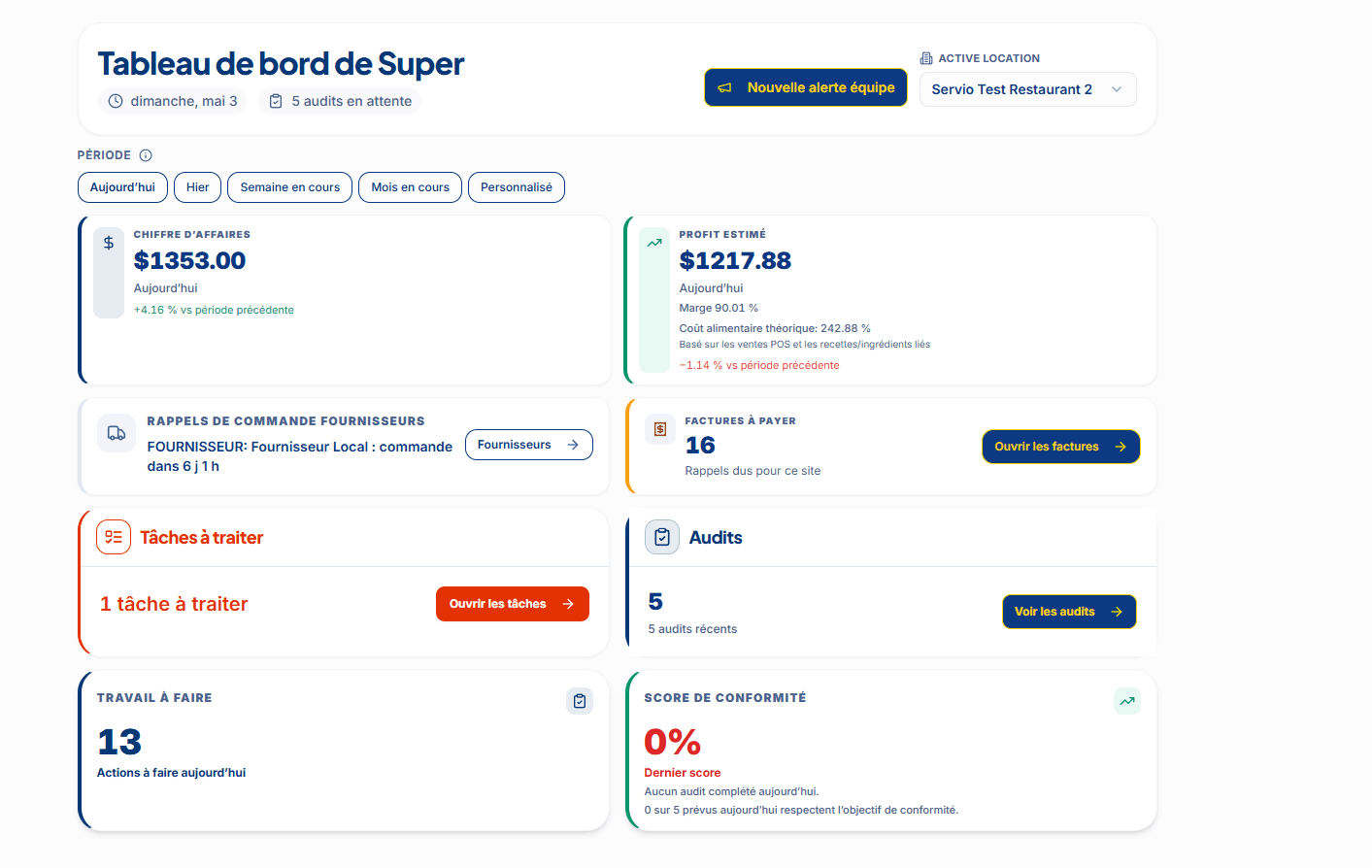 Aperçu de l’interface de planification Servio